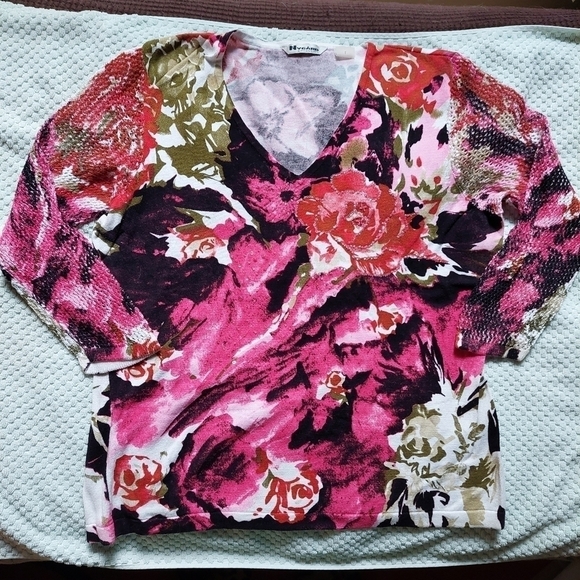 Nygard Collection Tops - Nygard Collection Multi-coloured V-neck Sweater, Size Large